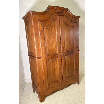 ANTICO ARMADIO CENTINATO PIEMONTESE DOPPIO CORPO LEGNO NOCE 2 ANTE EPOCA 1800