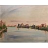 ANTICO QUADRO DIPINTO OLIO TAVOLA Dino Martens VEDUTA LAGUNA VENEZIA MURANO 1951