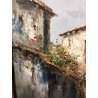 ANTICO QUADRO OLIO TAVOLA F. Mancini PAESAGGIO RURALE FIGURE IMPRESSIONISTA '800