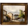 ANTICO QUADRO OLIO F. Mancini VEDUTA STRADA BORGO CON FIGURE IMPRESSIONISTA '800