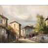 ANTICO QUADRO OLIO F. Mancini VEDUTA STRADA BORGO CON FIGURE IMPRESSIONISTA '800