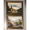 ANTICO QUADRO OLIO F. Mancini VEDUTA STRADA BORGO CON FIGURE IMPRESSIONISTA '800