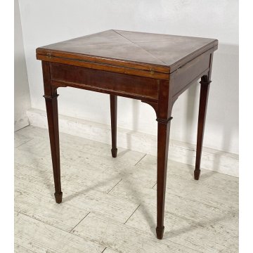 ANTICO TAVOLINO FAZZOLETTO GIOCO POKER LEGNO MOGANO PRIMI 1900 TABLE EPOCA