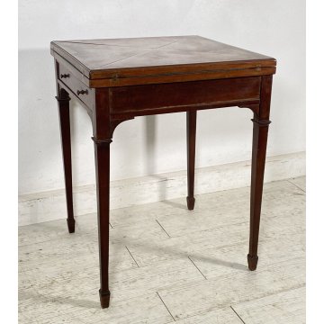 ANTICO TAVOLINO FAZZOLETTO GIOCO POKER LEGNO MOGANO PRIMI 1900 TABLE EPOCA