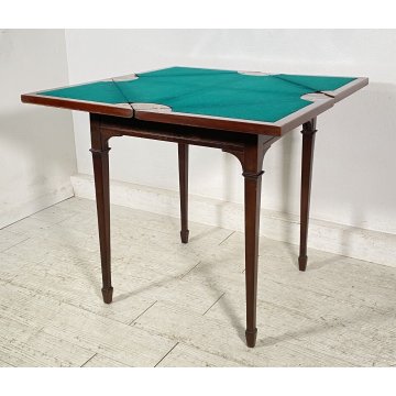 ANTICO TAVOLINO FAZZOLETTO GIOCO POKER LEGNO MOGANO PRIMI 1900 TABLE EPOCA