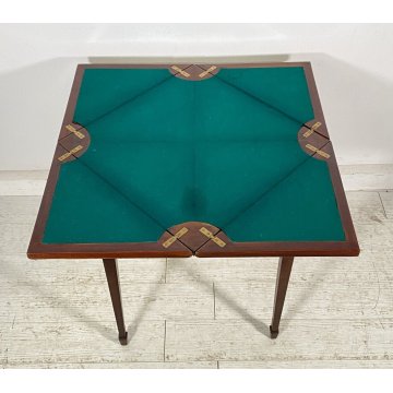 ANTICO TAVOLINO FAZZOLETTO GIOCO POKER LEGNO MOGANO PRIMI 1900 TABLE EPOCA