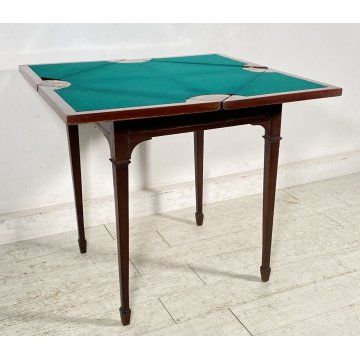 ANTICO TAVOLINO FAZZOLETTO GIOCO POKER LEGNO MOGANO PRIMI 1900 TABLE EPOCA