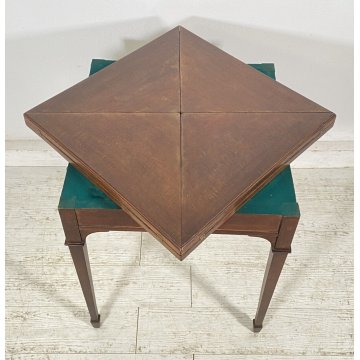 ANTICO TAVOLINO FAZZOLETTO GIOCO POKER LEGNO MOGANO PRIMI 1900 TABLE EPOCA