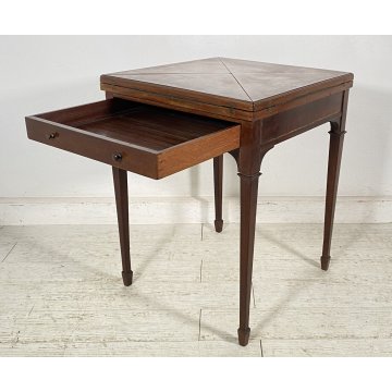 ANTICO TAVOLINO FAZZOLETTO GIOCO POKER LEGNO MOGANO PRIMI 1900 TABLE EPOCA