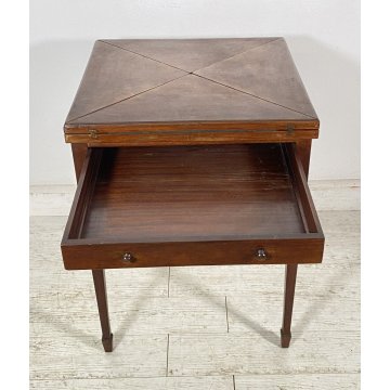 ANTICO TAVOLINO FAZZOLETTO GIOCO POKER LEGNO MOGANO PRIMI 1900 TABLE EPOCA