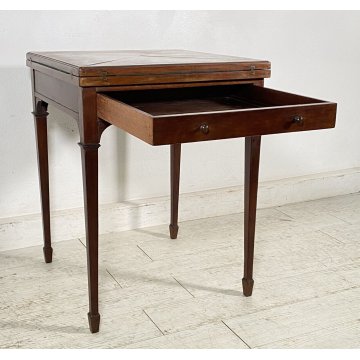 ANTICO TAVOLINO FAZZOLETTO GIOCO POKER LEGNO MOGANO PRIMI 1900 TABLE EPOCA