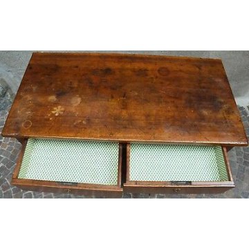 ANTICO TAVOLO SCRITTOIO legno NOCE epoca 1800 SCRIVANIA 2 CASSETTI SALA OLD DESK