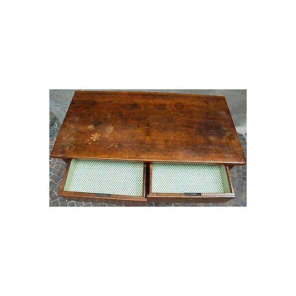 ANTICO TAVOLO SCRITTOIO legno NOCE epoca 1800 SCRIVANIA 2 CASSETTI SALA OLD  DESK