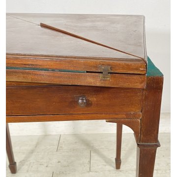 ANTICO TAVOLINO FAZZOLETTO GIOCO POKER LEGNO MOGANO PRIMI 1900 TABLE EPOCA