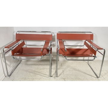 COPPIA POLTRONA DESIGN STILE WASSILY MARCEL BREUER ANNI 80 VINTAGE ARMCHAIR