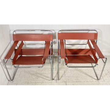 COPPIA POLTRONA DESIGN STILE WASSILY MARCEL BREUER ANNI 80 VINTAGE ARMCHAIR