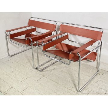 COPPIA POLTRONA DESIGN STILE WASSILY MARCEL BREUER ANNI 80 VINTAGE ARMCHAIR