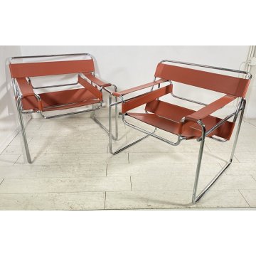 COPPIA POLTRONA DESIGN STILE WASSILY MARCEL BREUER ANNI 80 VINTAGE ARMCHAIR