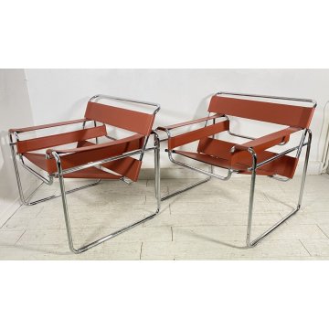 COPPIA POLTRONA DESIGN STILE WASSILY MARCEL BREUER ANNI 80 VINTAGE ARMCHAIR