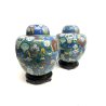 COPPIA VASO CINESE VINTAGE GINGER JAR CLOISONNE COPERCHIO SMALTO POLICROMO 30 CM