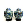 COPPIA VASO CINESE VINTAGE GINGER JAR CLOISONNE COPERCHIO SMALTO POLICROMO 30 CM