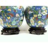 COPPIA VASO CINESE VINTAGE GINGER JAR CLOISONNE COPERCHIO SMALTO POLICROMO 30 CM
