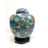 COPPIA VASO CINESE VINTAGE GINGER JAR CLOISONNE COPERCHIO SMALTO POLICROMO 30 CM