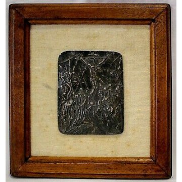 ANTICA SCULTURA BASSORILIEVO METALLO L. Minguzzi GESU' CROCEFISSIONE ICONA '900