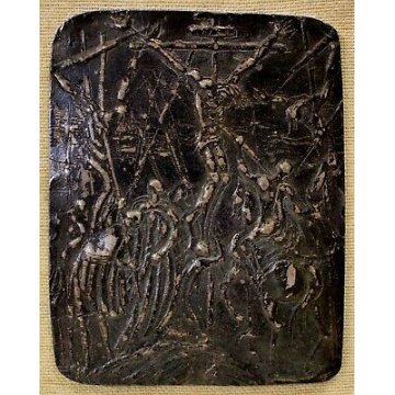 ANTICA SCULTURA BASSORILIEVO METALLO L. Minguzzi GESU' CROCEFISSIONE ICONA '900