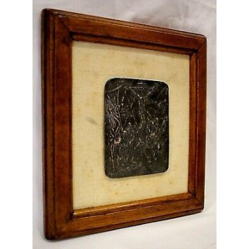 ANTICA SCULTURA BASSORILIEVO METALLO L. Minguzzi GESU' CROCEFISSIONE ICONA '900