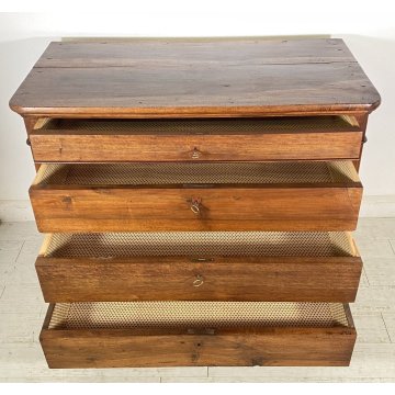 ANTICO COMO CASSETTONE 1800 CAPPUCCINO 4 CASSETTI INTARSIATO LEGNO NOCE EPOCA