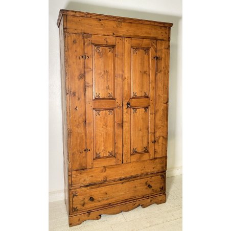 ANTICO ARMADIO RUSTICO LEGNO LARICE 2 ANTE 1 CASSETTO EPOCA 1800 GUARDAROBA OLD