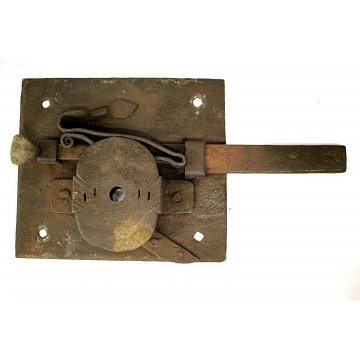ANTICA SERRATURA ferro battuto CATENACCIO CHIAVE '700 DOOR LOCK IRON KEY OLD  