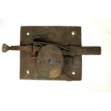 ANTICA SERRATURA ferro battuto CATENACCIO CHIAVE '700 DOOR LOCK IRON KEY OLD  