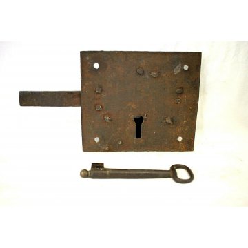ANTICA SERRATURA ferro battuto CATENACCIO CHIAVE '700 DOOR LOCK IRON KEY OLD  