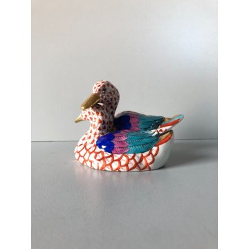 PICCOLA SCULTURA CERAMICA VINTAGE Herend Hungary COPPIA ANATRE PORCELAIN AMORE