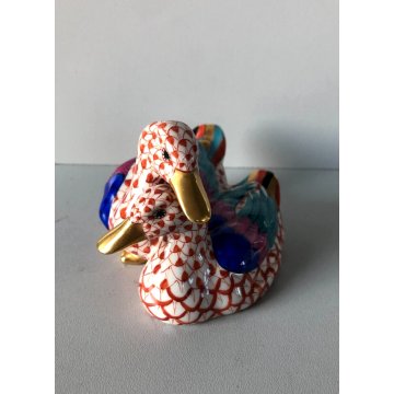 PICCOLA SCULTURA CERAMICA VINTAGE Herend Hungary COPPIA ANATRE PORCELAIN AMORE