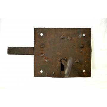 ANTICA SERRATURA ferro battuto CATENACCIO CHIAVE '700 DOOR LOCK IRON KEY OLD  