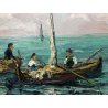 ANTICO QUADRO DIPINTO OLIO TAVOLA M. Bucci MARINA PESCA VEDUTA LAGUNA VENEZIA 68