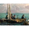 ANTICO QUADRO DIPINTO OLIO TAVOLA M. Bucci MARINA PESCA VEDUTA LAGUNA VENEZIA 68