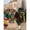 ANTICO QUADRO DIPINTO OLIO TAVOLA Bucci  MASCHERE CARNEVALE in BORGO VENEZIA '56