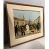 ANTICO QUADRO DIPINTO OLIO TAVOLA Bucci  MASCHERE CARNEVALE in BORGO VENEZIA '56