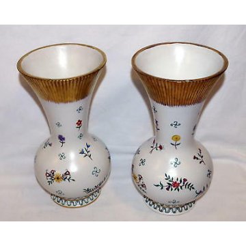 ANTICA COPPIA DI VASI A TROMBA GIOVANNI GARIBOLDI San Cristoforo Richard Ginori 