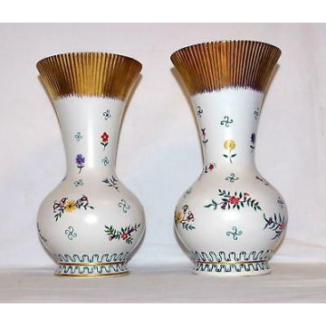 ANTICA COPPIA DI VASI A TROMBA GIOVANNI GARIBOLDI San Cristoforo Richard Ginori 