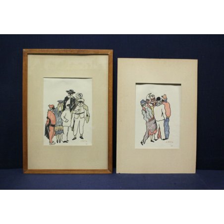 DUE QUADRI DISEGNI PANTONE E. Botta MASCHERE VENEZIANE 1965 DESIGN EPOCA DIPINTO