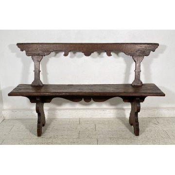 ANTICA PANCHINA LEGNO NOCE 1700 PANCA CHIESA EPOCA MOBILE ANTIQUARIATO BENCH OLD