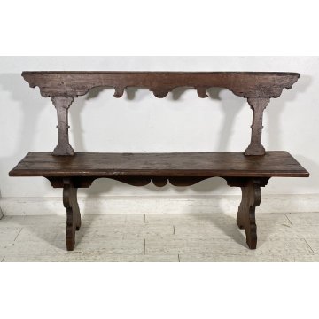 ANTICA PANCHINA LEGNO NOCE 1700 PANCA CHIESA EPOCA MOBILE ANTIQUARIATO BENCH OLD