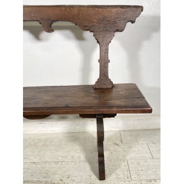 ANTICA PANCHINA LEGNO NOCE 1700 PANCA CHIESA EPOCA MOBILE ANTIQUARIATO BENCH OLD