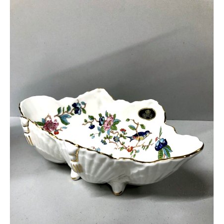 VASO CERAMICA BIANCA OVALE Aynsley Pembroke FIORI CONCHIGLIE BORDO SMERLATO ORO