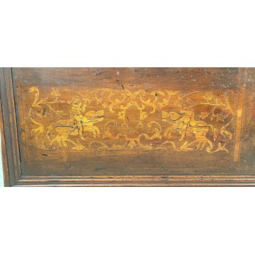 ANTICA PICCOLA CASSAPANCA INTARSIATA LEGNO ABETE PANCA BAULE 1800 EPOCA OLD 1900